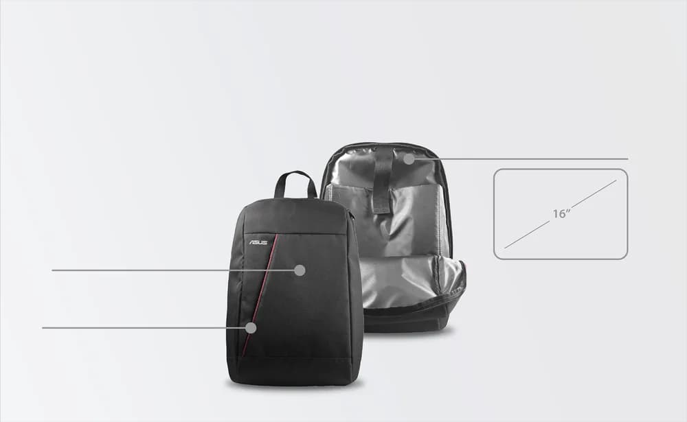Asus Nereus Backpack / Fits Up To 16-Inch Laptop / Water-Repellent Lightweight / Polyester / Black
