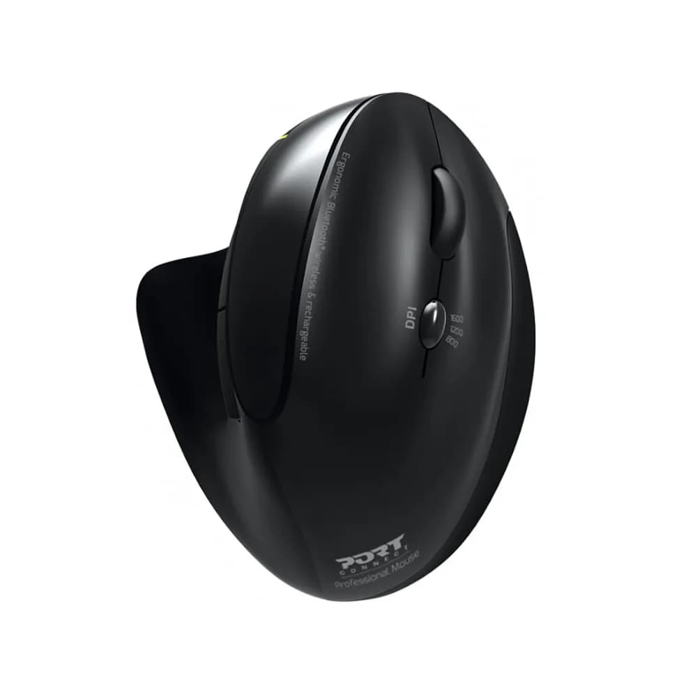 Port Connect Black Ergonomic Rechargeable Bluetooth Mouse