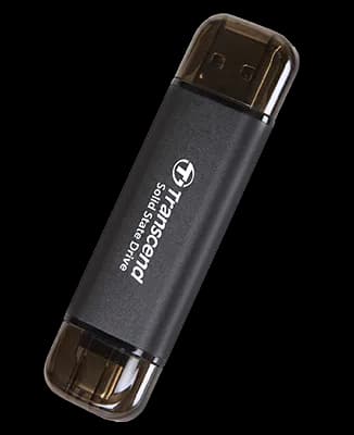 TRANSCEND 512 GB ESD310C USB3.2 TYPE A & C (USB 10Gbps) OTG COMPACT PORTABLE SSD - Read 1050MB/s Write 950 MB/s - Black
