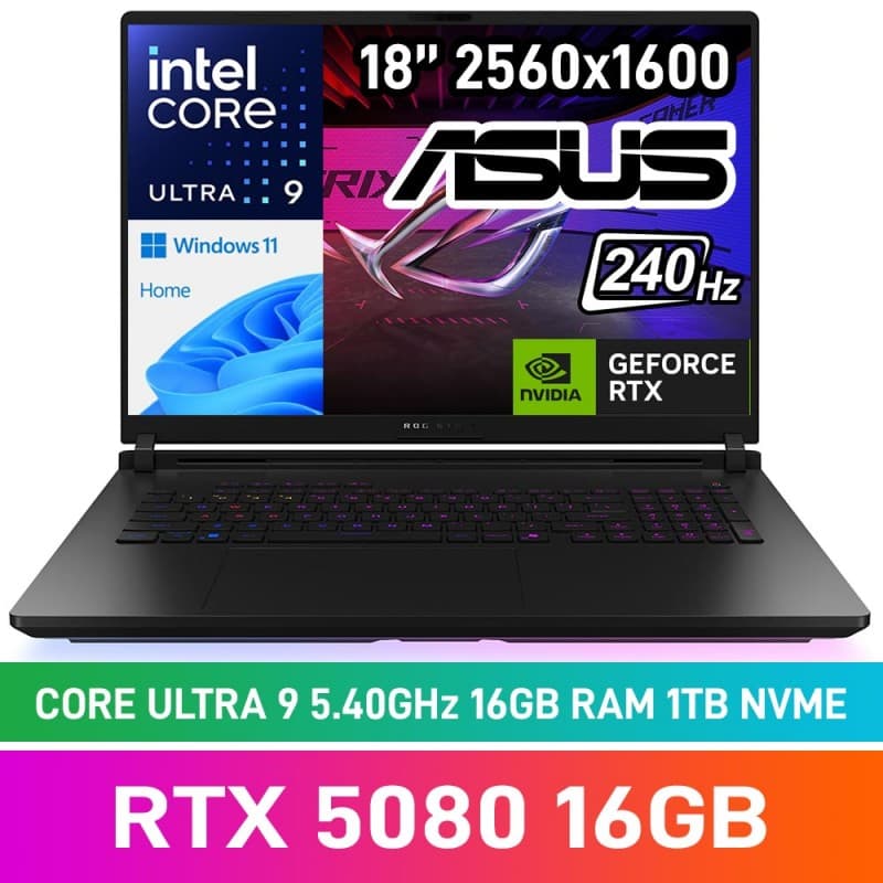ROG Strix SCAR 18|G835LW-U93220B0W|18'' FHD|BLACK|Ultra 9|DDR5 32GB|2TB PCIE G4 (PERFORMANCE) SSD|RTX5080 16GB|WIN11 HOME